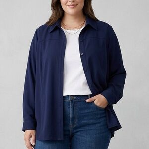 😍SHOW SPECIAL ALIA Navy Blue Button Front Shirt Jacket Shacket 18w